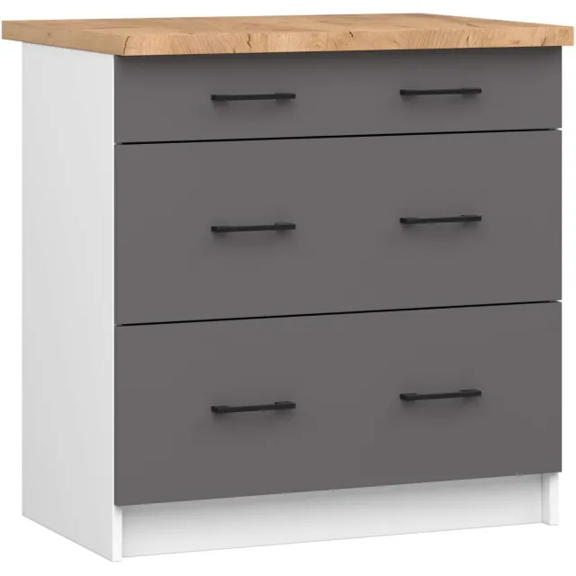 Akord Keukenkast modulaire OLIWIA S80 met Verkblad / Onderkast met 3 Lades / AKORD Furniture Factory / Wit - Grafietgrijs / 80 x 85 x 46 cm