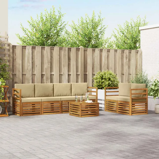 vidaXL Buiten bankenset 7 st 6-zits Natuurlijk en Beige
