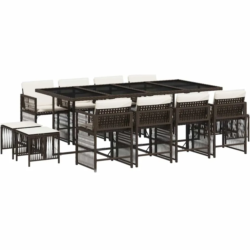 vidaXL 13-delige Tuinset met kussens poly rattan bruin