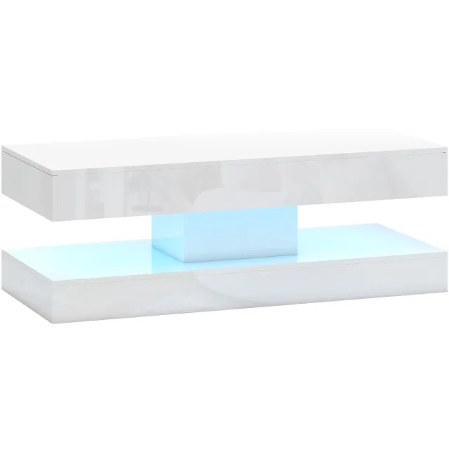 Homona Salontafel - Met LED-verlichting, 2 lades en opbergvak - 120 x 50 x 42 cm - Wit