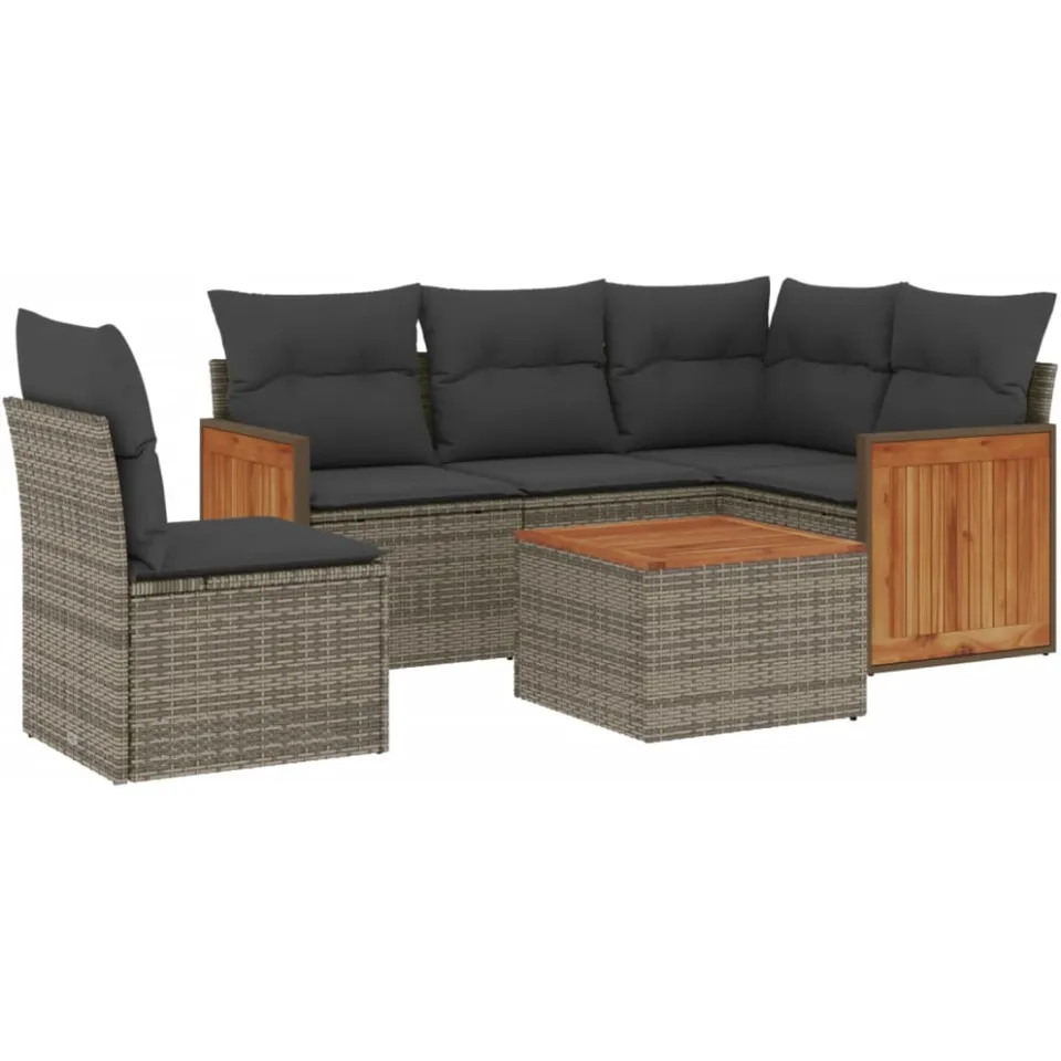 vidaXL 6-delige Loungeset met kussens poly rattan grijs