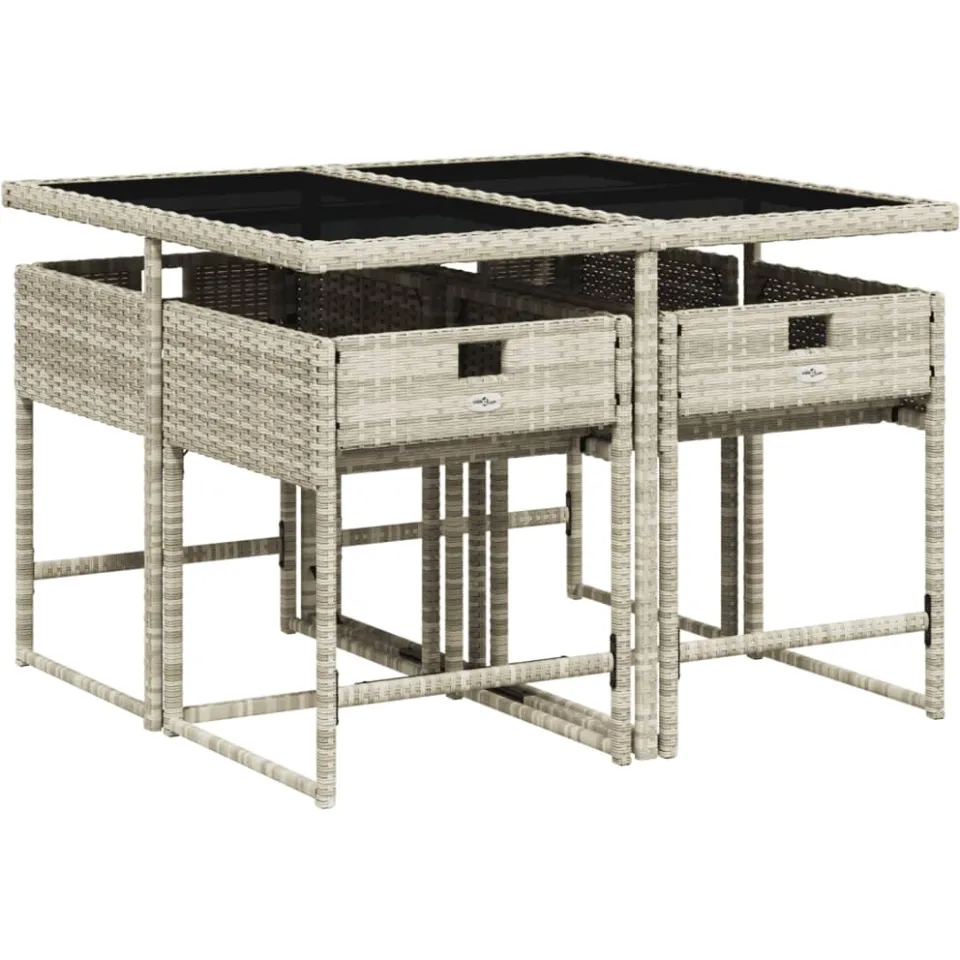 vidaXL 5-delige Tuinset met kussens poly rattan lichtgrijs grijs, foto 3