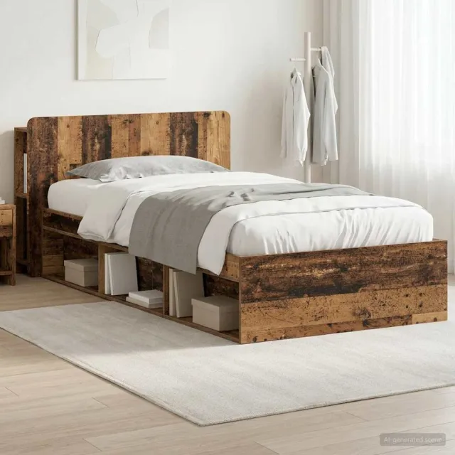 vidaXL Bedframe met opslag Oud hout 90 x 190 cm Bewerkt hout Bruin