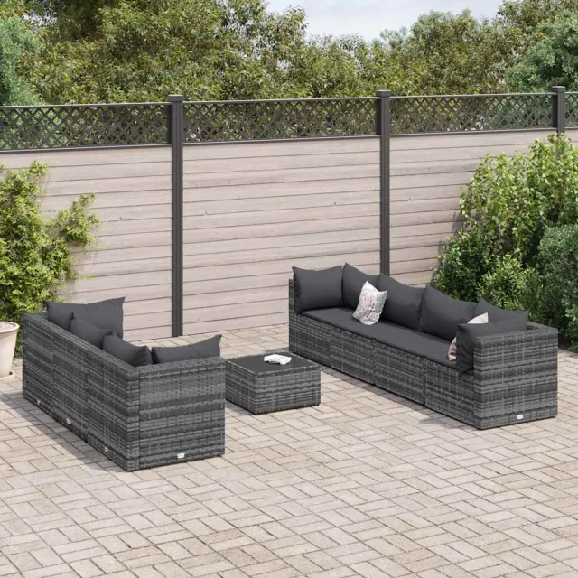 vidaXL 8-delige Loungeset met kussens poly rattan grijs, foto 2