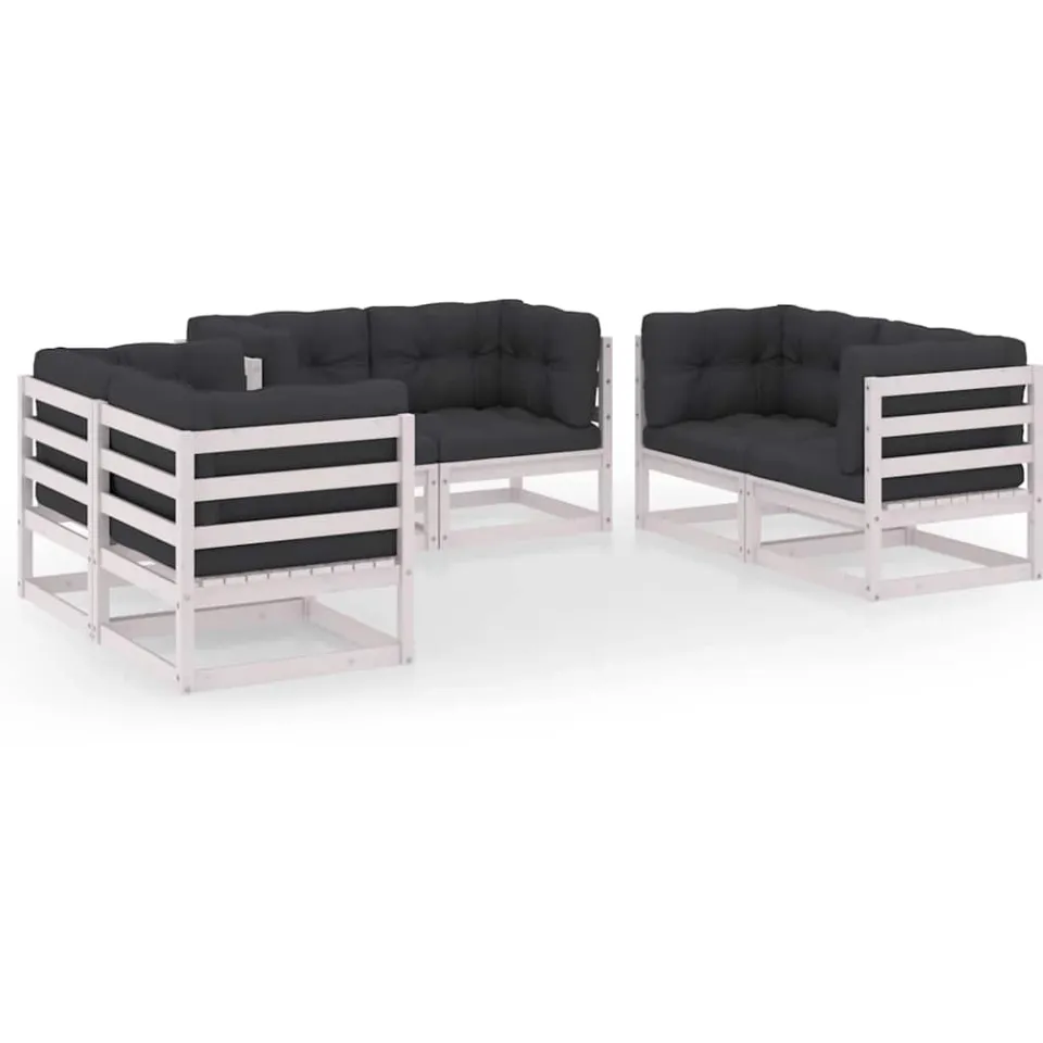 vidaXL 6-delige Loungeset met kussens massief grenenhout Wit