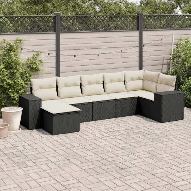 vidaXL 7-delige Loungeset met kussens poly rattan zwart, foto 2