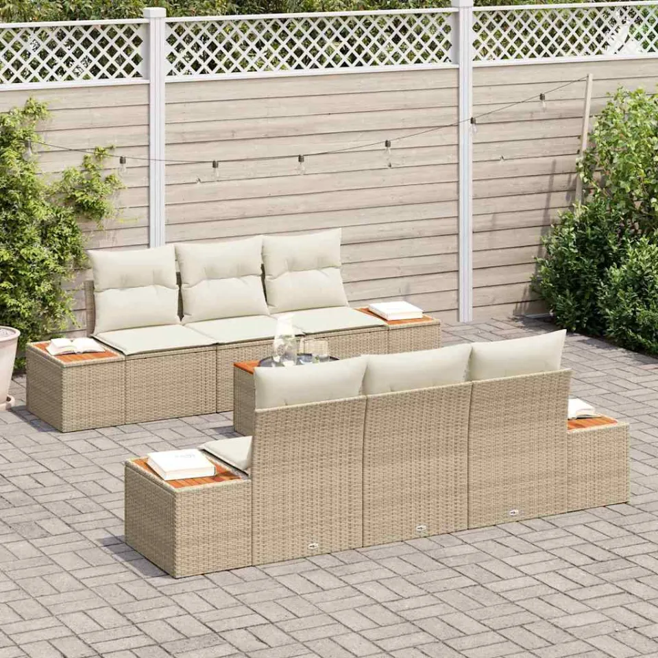 vidaXL Tuinbankenset 7 st Beige Poly riet, foto 3
