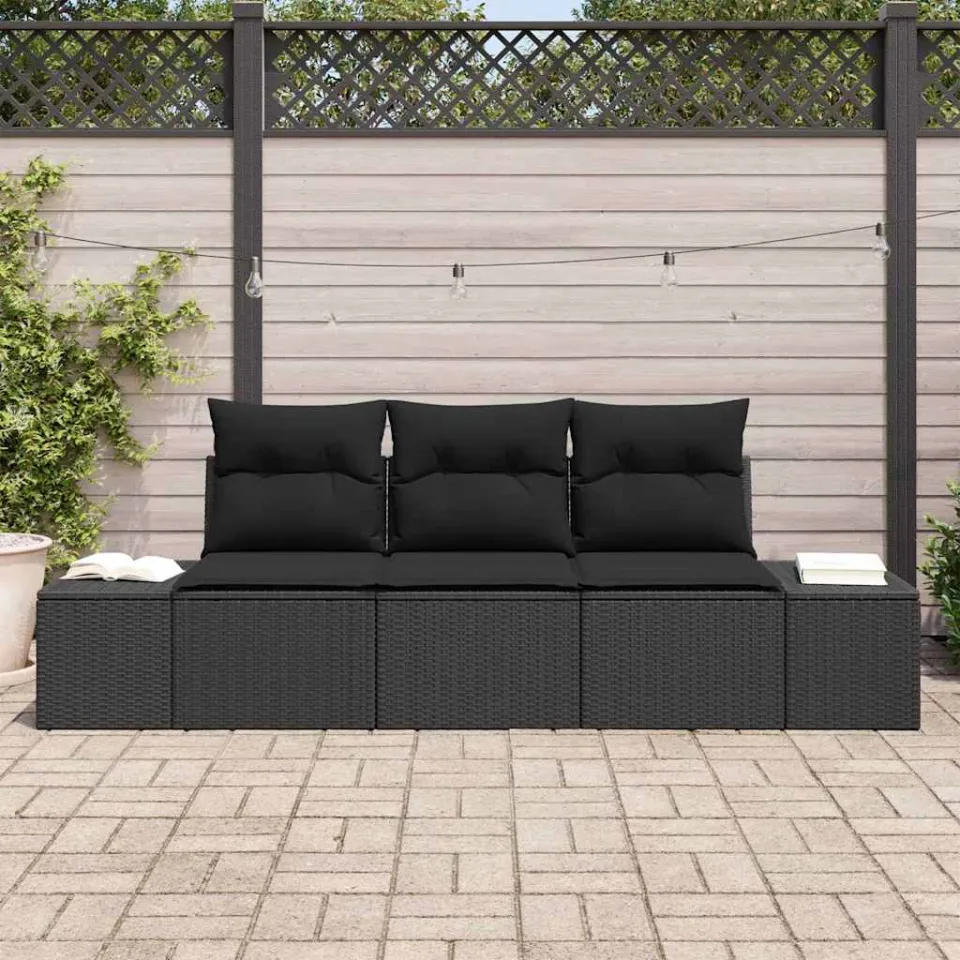 vidaXL Bankstel 3 st Zwart poly rattan, foto 3
