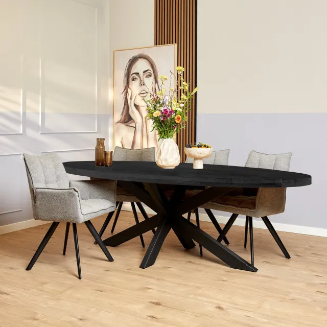 Starfurn Eetkamertafel Milan - Eettafel ovaal - Zwarte eettafel 240 cm