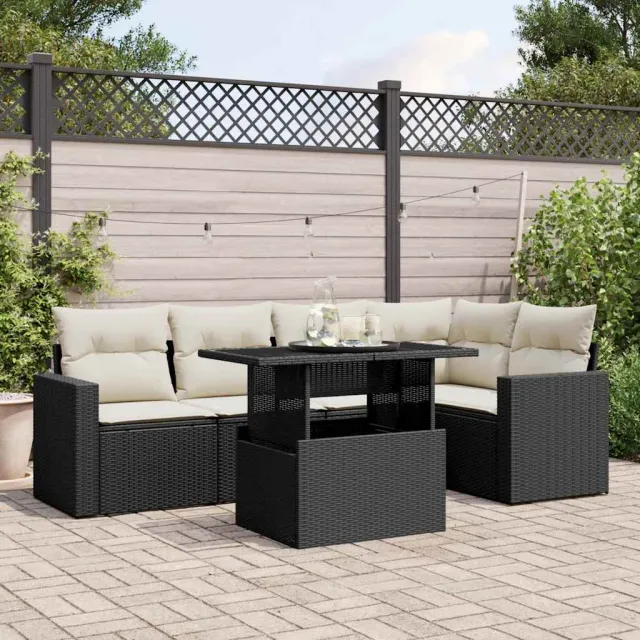 vidaXL 6-delige Loungeset met kussens poly rattan zwart, foto 2