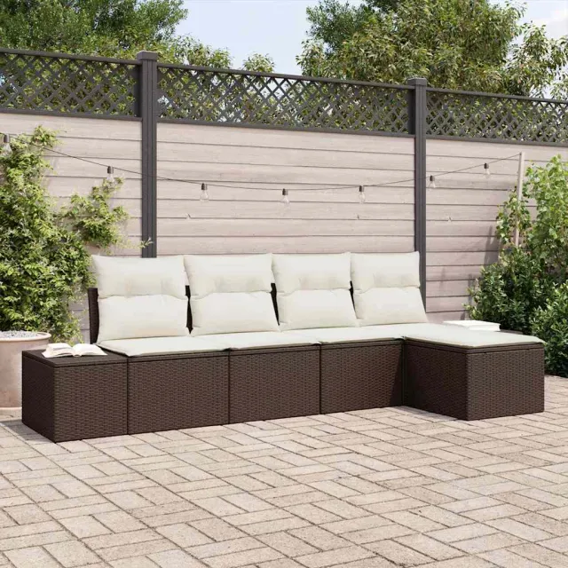 vidaXL Tuin Sofa Set 5 st Bruin en Crème poly rattan, foto 2