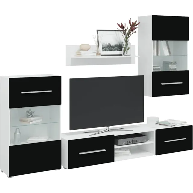 vidaXL Muurvitrine tv-meubel met LED-verlichting zwart 5-delig