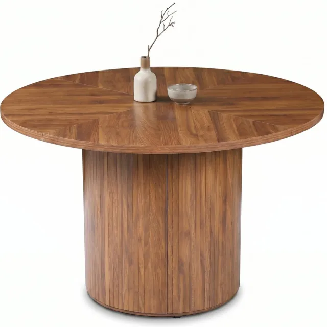 SensaHome Japandi 120cm Ronde Eettafel voor 4 Personen – Keukentafel met Houten Tafelblad – Ø120x75 cm – Walnoot