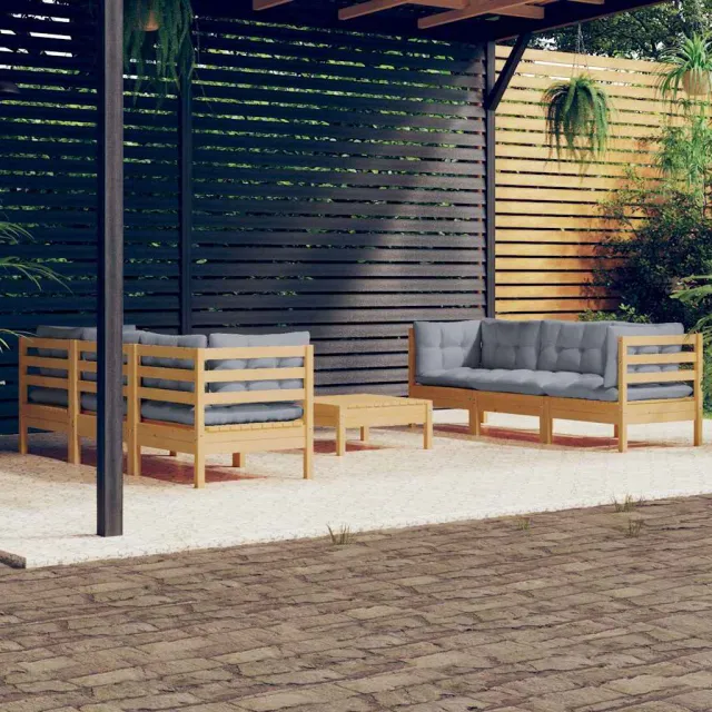 vidaXL 7-delige Loungeset met grijze kussens grenenhout grijs, foto 2