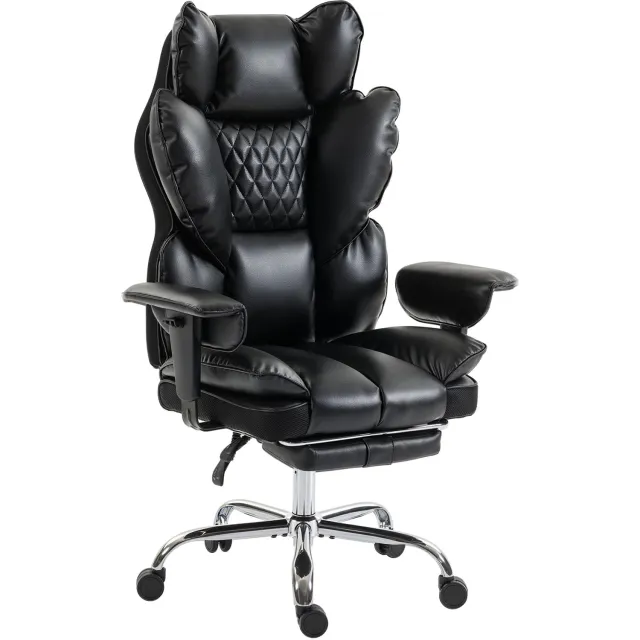 Homona Bureaustoel met voetensteun en verstelbare rugleuning - Met 135° ligfunctie en tasveer-ondersteuning - Tot 180 kg belastbaar - 80 x 67 x 122-130 cm - Zwart