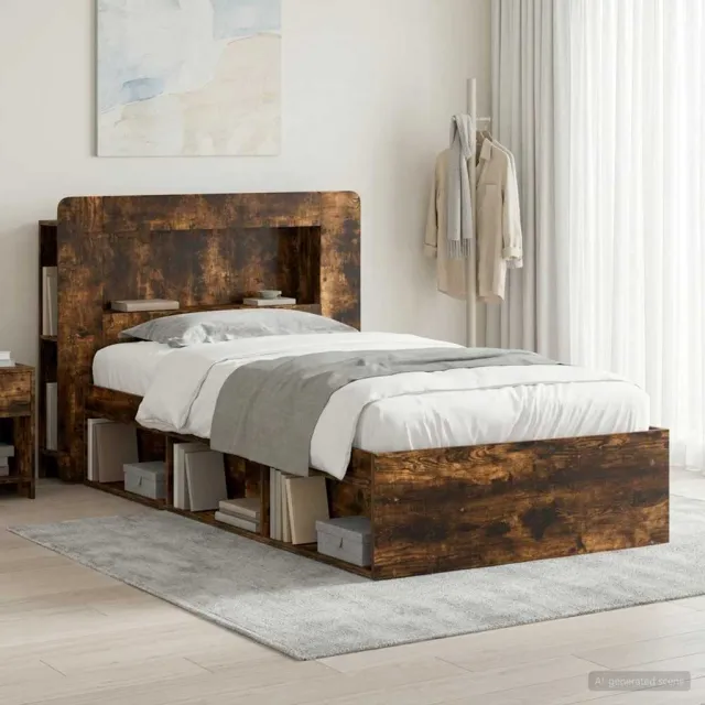 vidaXL Bedframe met opslag Gerookt eiken 75 x 190 cm Bewerkt hout Bruin