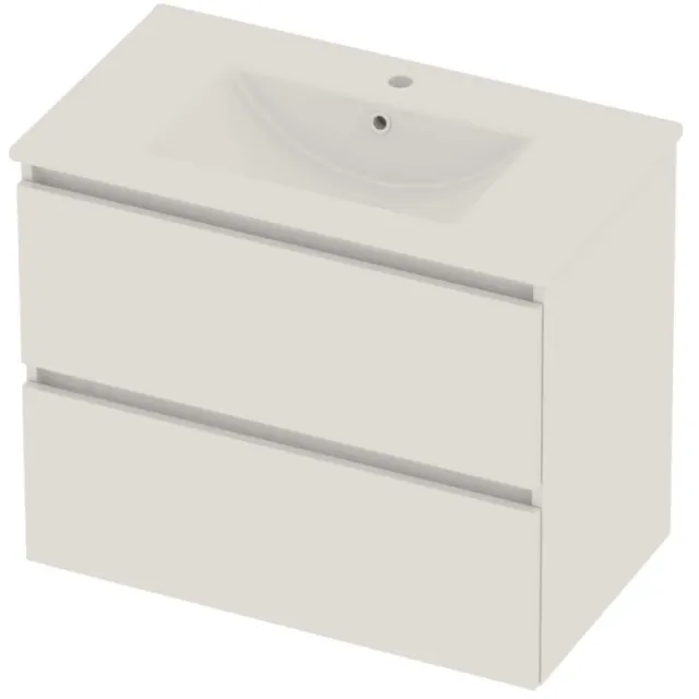 Basic-Line Coach 46 Badmeubelset Porselein 1 Kraangat Greeploos 80x46x62 cm Ice White Glans Wit