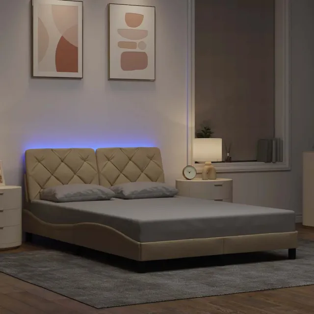 vidaXL Bedframe met LED zonder matras 120x200 cm stof crème