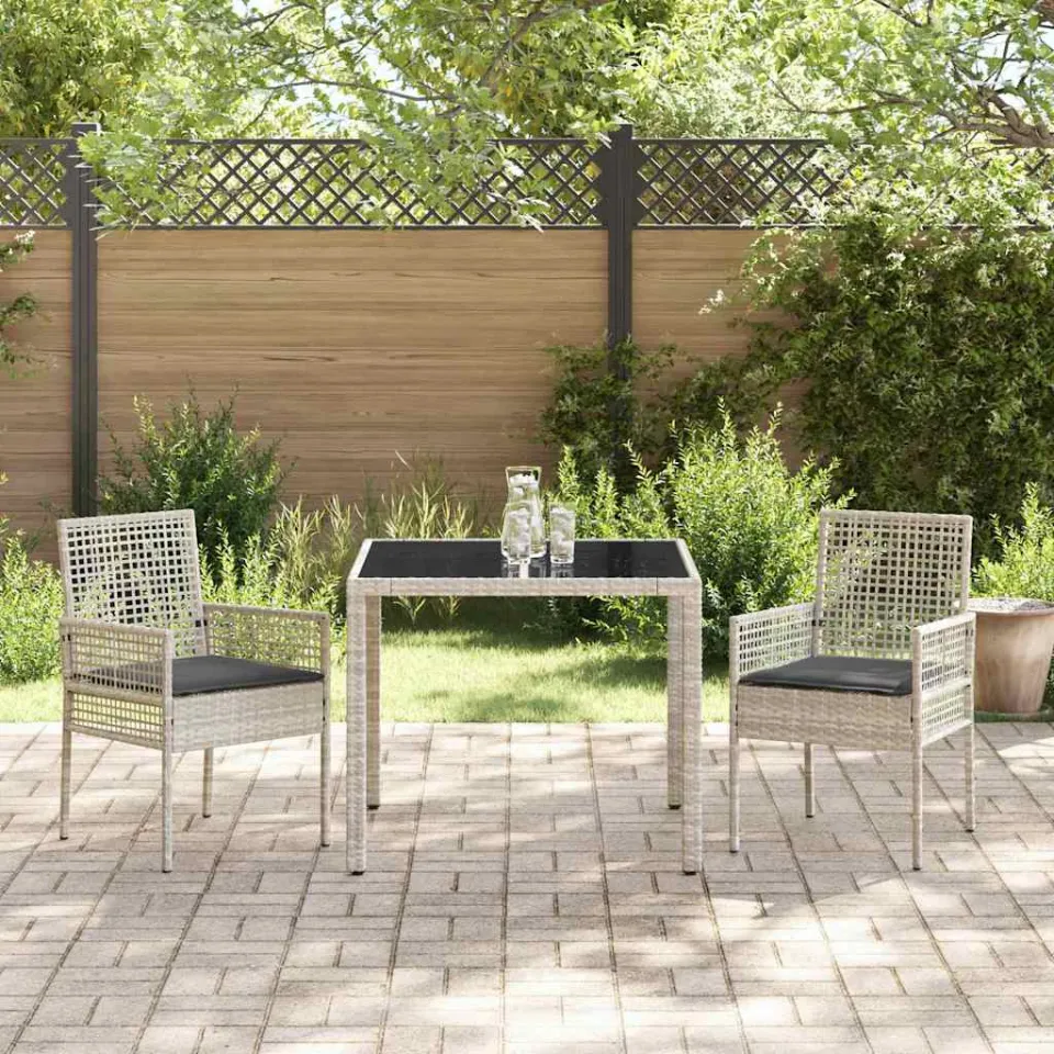 vidaXL Tuin eettafelset 3 st Lichtgrijs poly rattan, foto 3