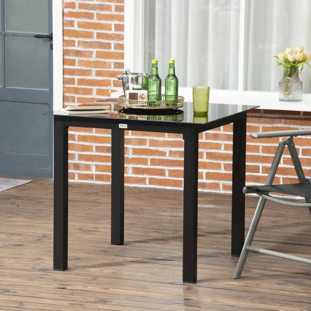 MIVRAY Tuintafel - Vierkante Eettafel Voor 4 Personen Met Gehard Glazen Blad - Voor Tuin Balkon En Terras - Aluminium - 80x80x74 Cm - Zwart