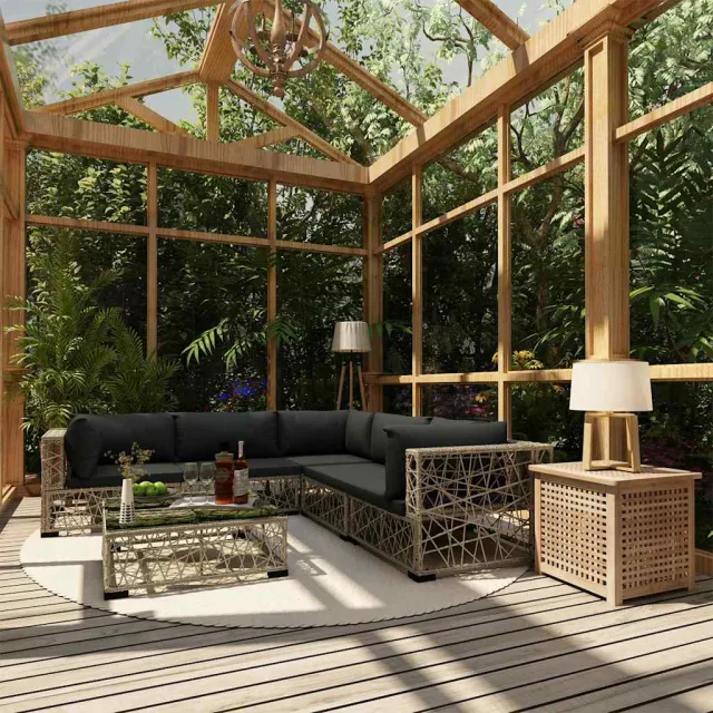 vidaXL 10-delige Loungeset met kussens poly rattan grijs