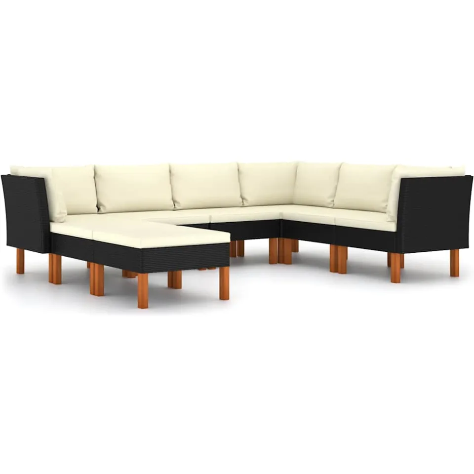 vidaXL 8-delige Loungeset met kussens poly rattan zwart, foto 3