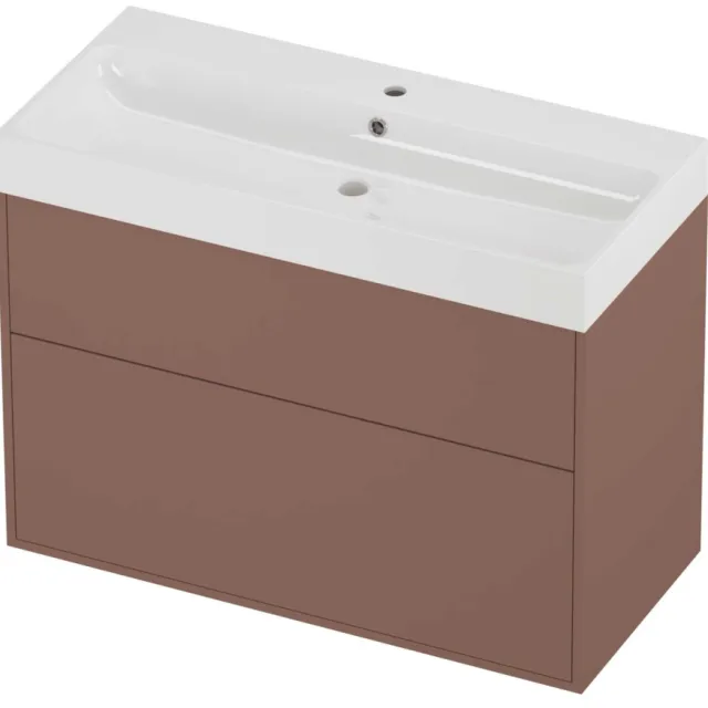 Proline Podium Badmeubelset Polystone Loft In Kader 100x46x75 cm Glans Wit Beauty Blush Rosé Goud
