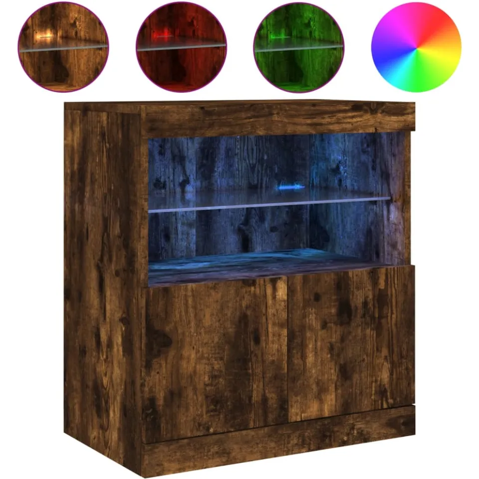 vidaXL Dressoir met LED-verlichting 60x37x67 cm gerookt eikenkleurig, foto 4