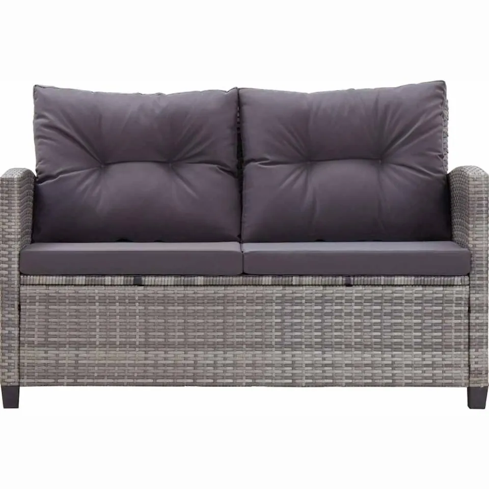vidaXL 3-delige Tuinset met kussens poly rattan grijs