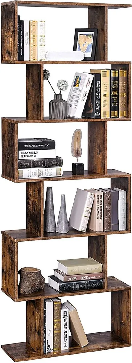 Vasagle Boekenkast, met 6 niveaus, vrijstaand, kantoorplank, decoratieve plank, voor presentatie, modern, voor woonkamer, slaapkamer, kantoor, vintage bruin LBC61BX