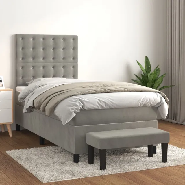 vidaXL Boxspring met matras fluweel lichtgrijs 100x200 cm grijs