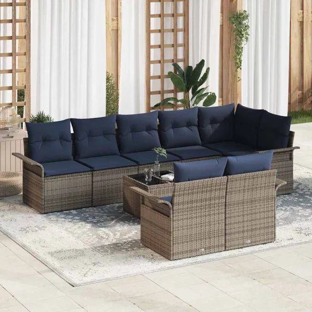 vidaXL Tuin Sofa Set 9 st Grijs poly rattan, foto 2