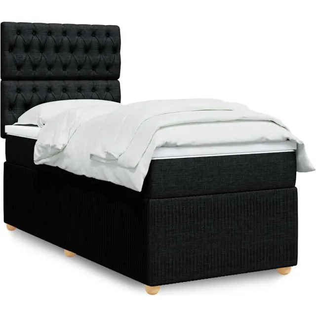 vidaXL Boxspring met matras stof zwart 90x200 cm