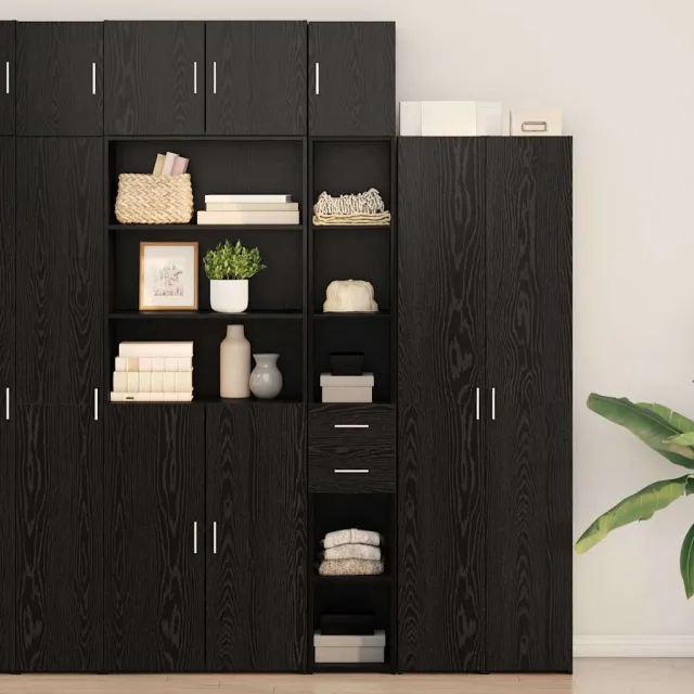 vidaXL Opbergkast 2 st Zwart Eiken 30 x 42,5 x 225 cm