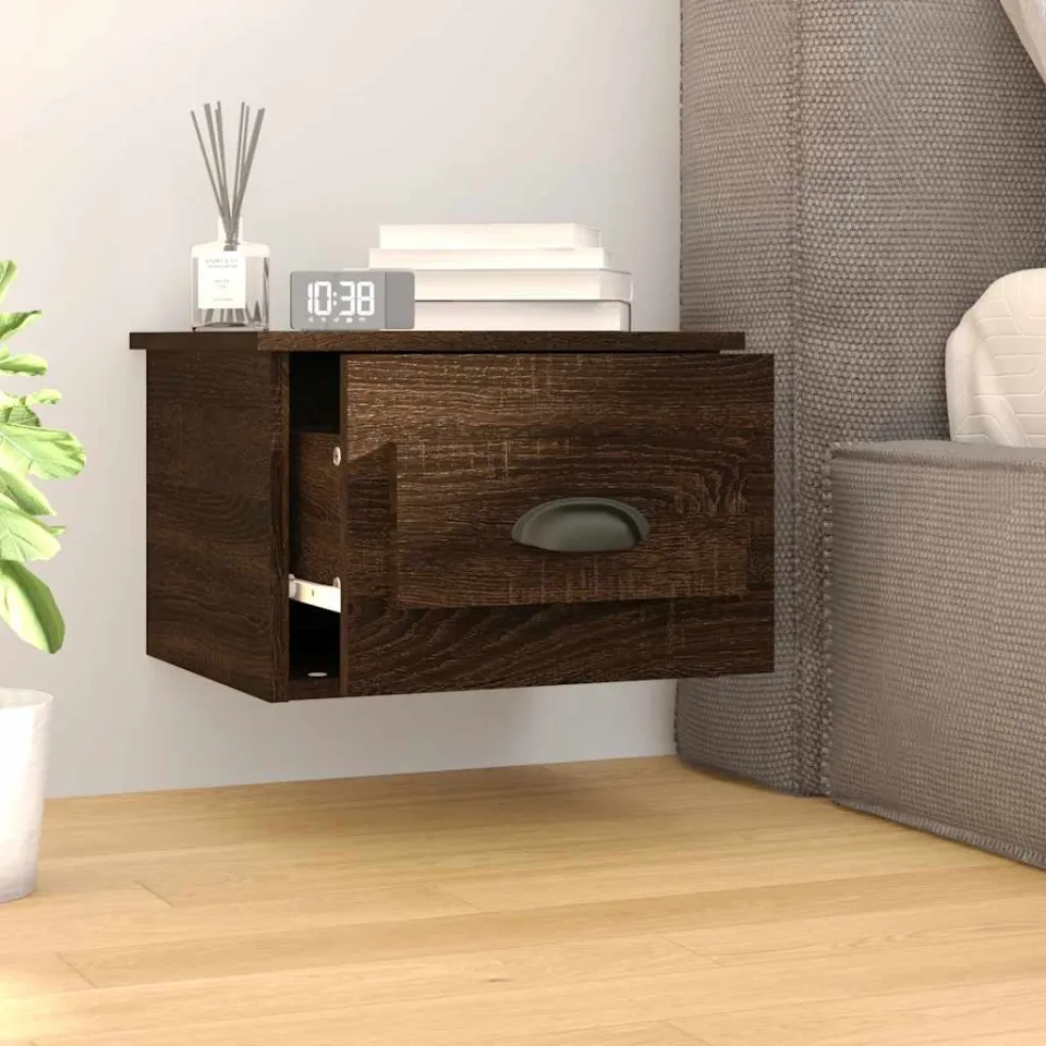 vidaXL Nachtkastjes 2 st wandgemonteerd 41,5x36x28 cm bruin eikenkleur, foto 3