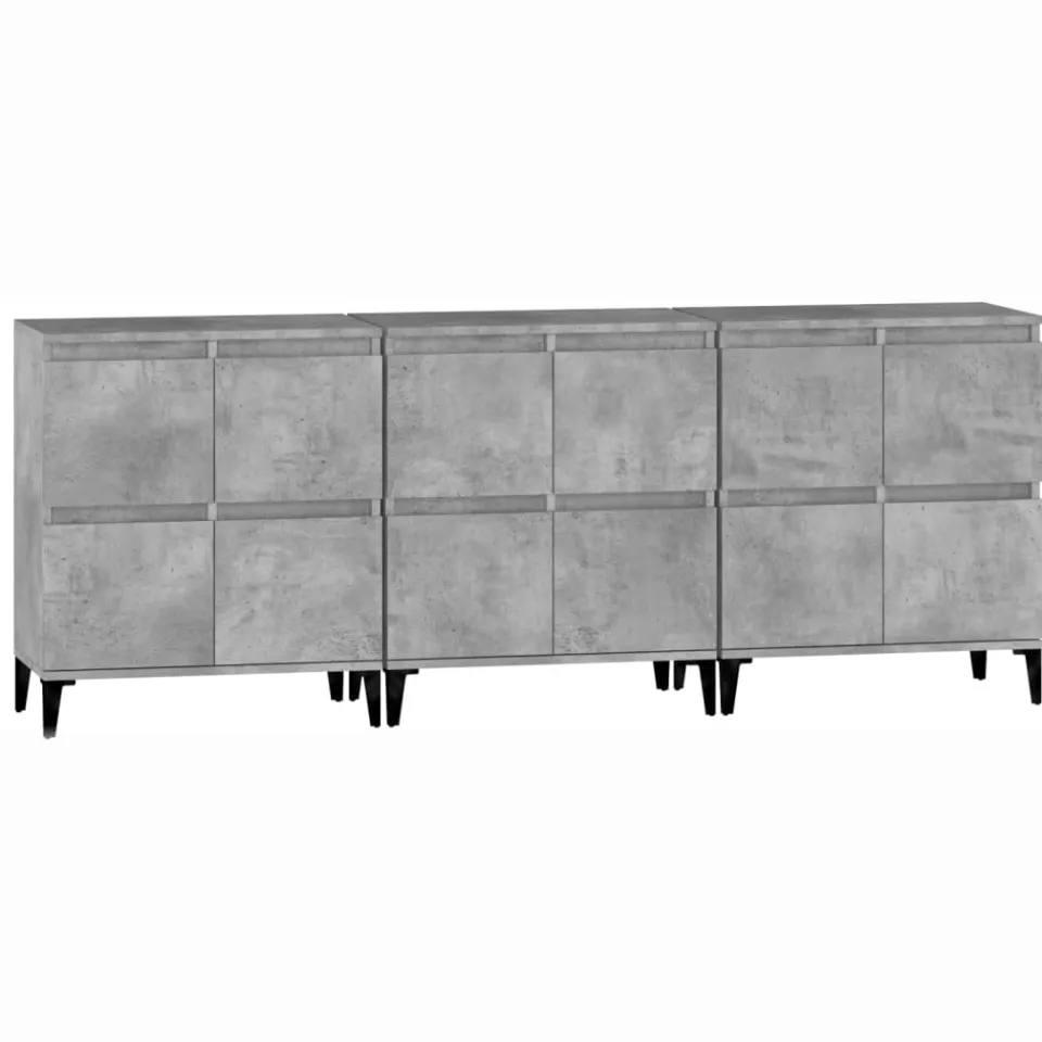 vidaXL Dressoirs 3 st 60x35x70 cm bewerkt hout betongrijs grijs