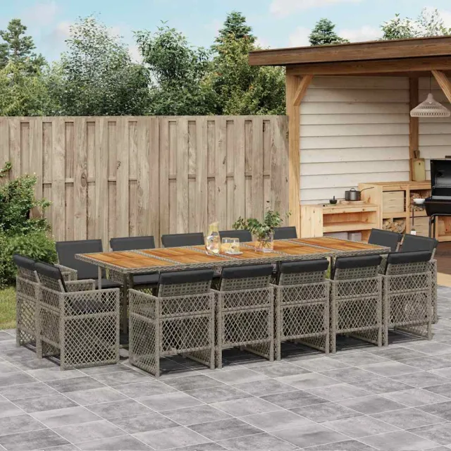 vidaXL 15-delige Tuinset met kussens poly rattan grijs, foto 2