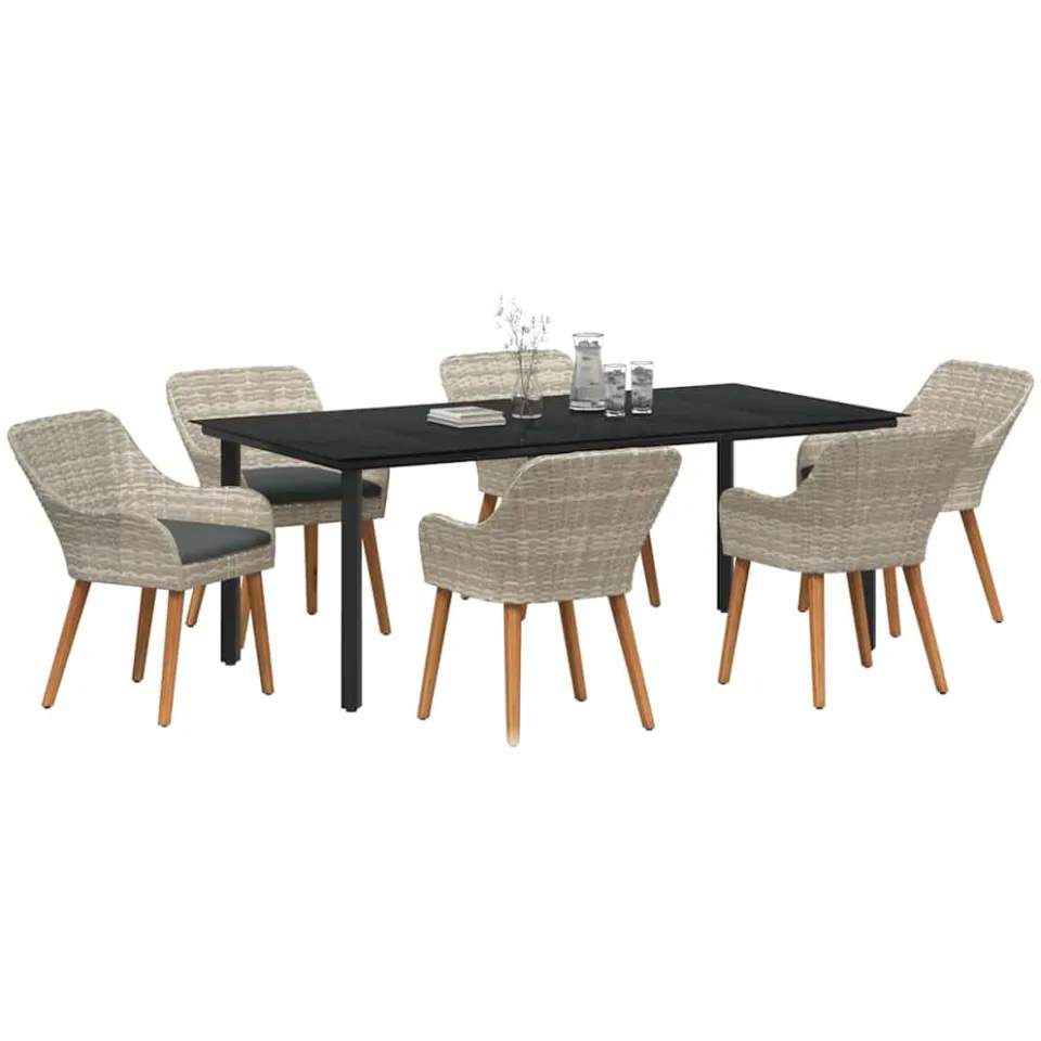 vidaXL Tuin eettafelset 7 st Lichtgrijs poly rattan