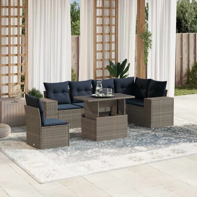 vidaXL 7-delige tuinbankset met kussens, grijs polyrotan, foto 2