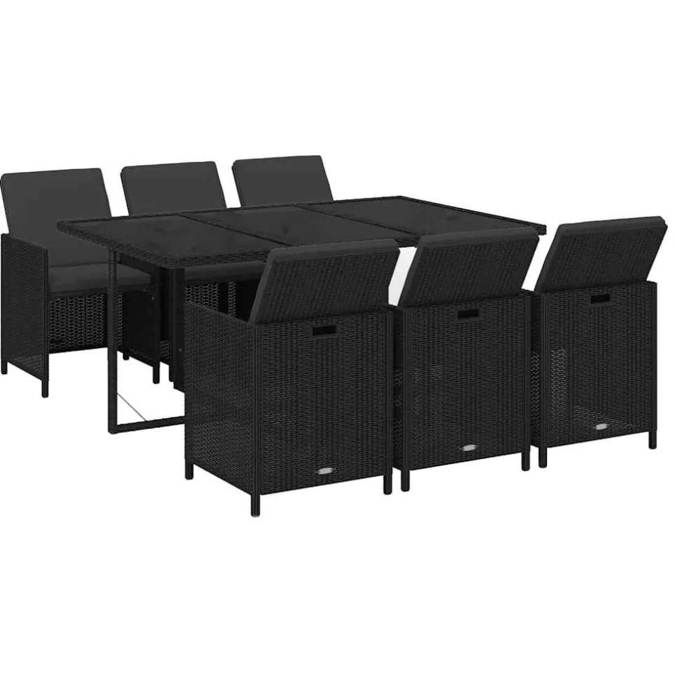 vidaXL 7-delige Tuinset met kussens poly rattan zwart