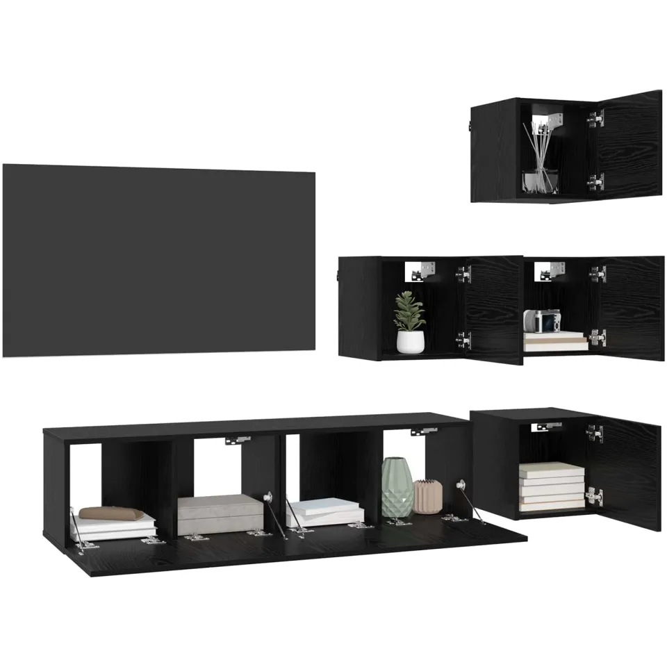 vidaXL Tv-meubelset 6 st Zwart eiken Bewerkt hout