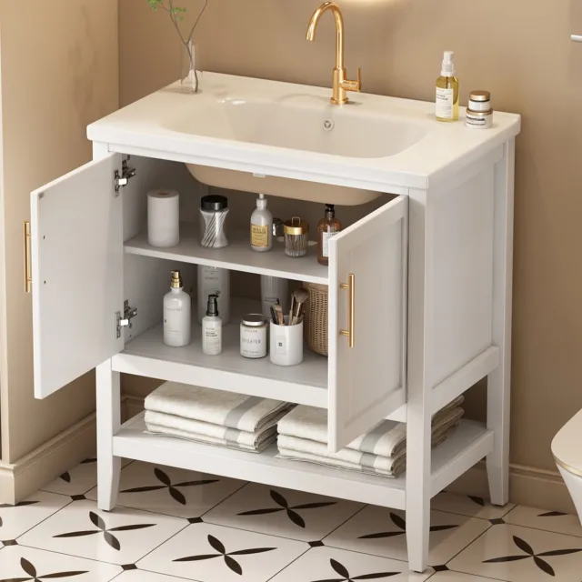 STILVORA Wastafelmeubel Wit MDF Met Keramische Wastafel En Opbergruimte - Staand Badkamermeubel Voor Moderne Badkamer - 80 Cm
