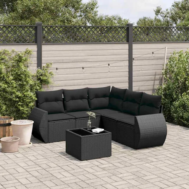 vidaXL 6-delige Loungeset met kussens poly rattan zwart, foto 2