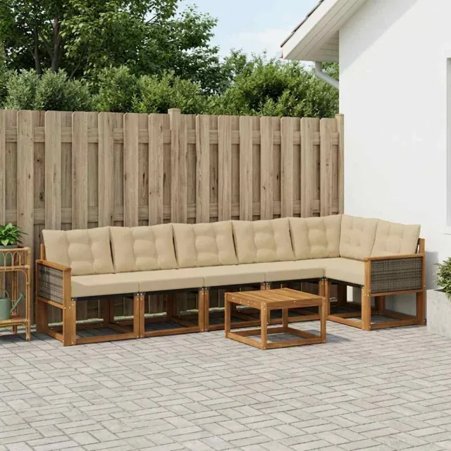 vidaXL Buiten bankenset 7 st 6-zits Natuurlijk en Beige