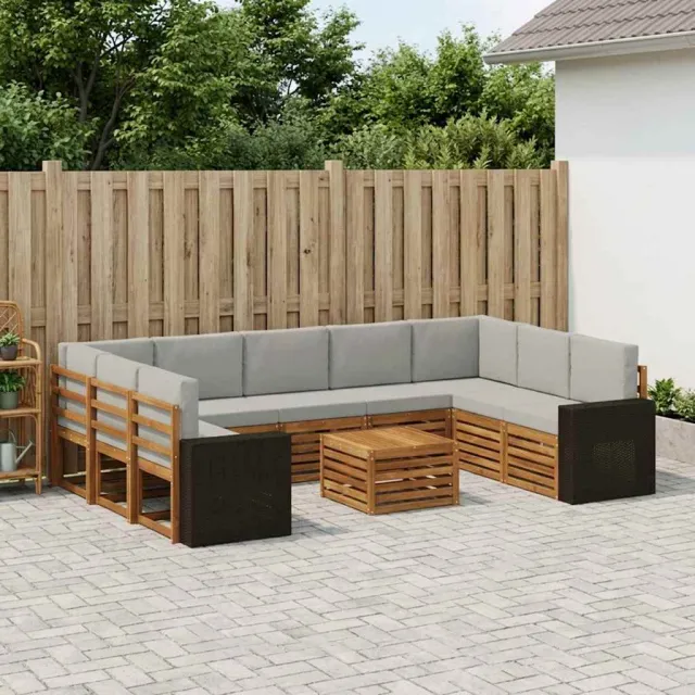 vidaXL Buiten bankenset 10 st 9-zits Naturel en lichtgrijs Bruin