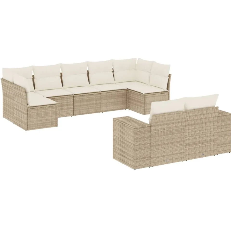 vidaXL 9-delige Loungeset met kussens poly rattan beige, foto 3