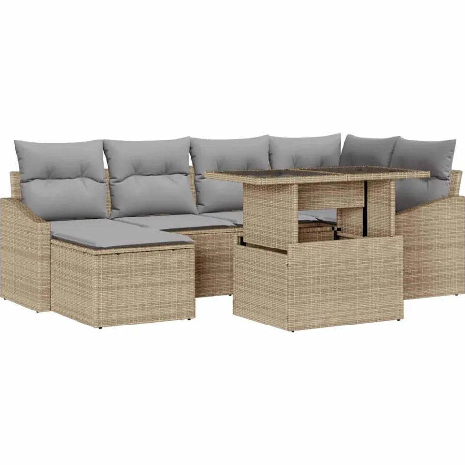 vidaXL Tuin Sofa Set 7 st Beige en Licht Grijs poly rattan