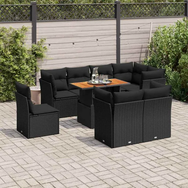 vidaXL 9-delige Loungeset met kussens poly rattan zwart, foto 2