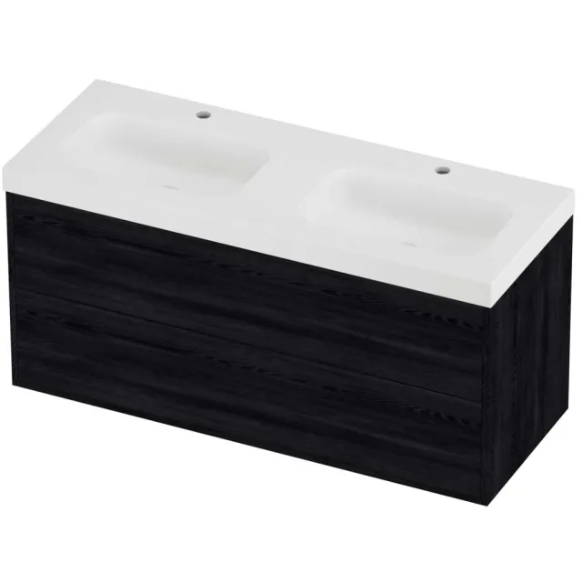 Proline Haga Badmeubel Mezza Dubbel 2 Gaten Voor Grepen 120x46x58 cm Mat White Black Oak Eiken