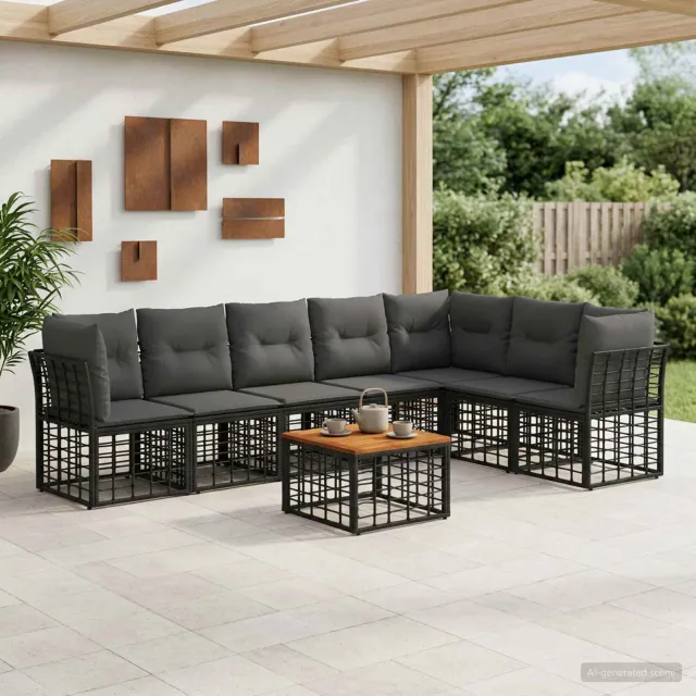 vidaXL Buiten bankenset 8 st Zwart en Donkergrijs Polyester